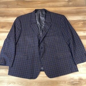 Oak Hill Mens 4XL 58R 60R Blazer Sport Coat Purple Black Plaid Paisley Lining